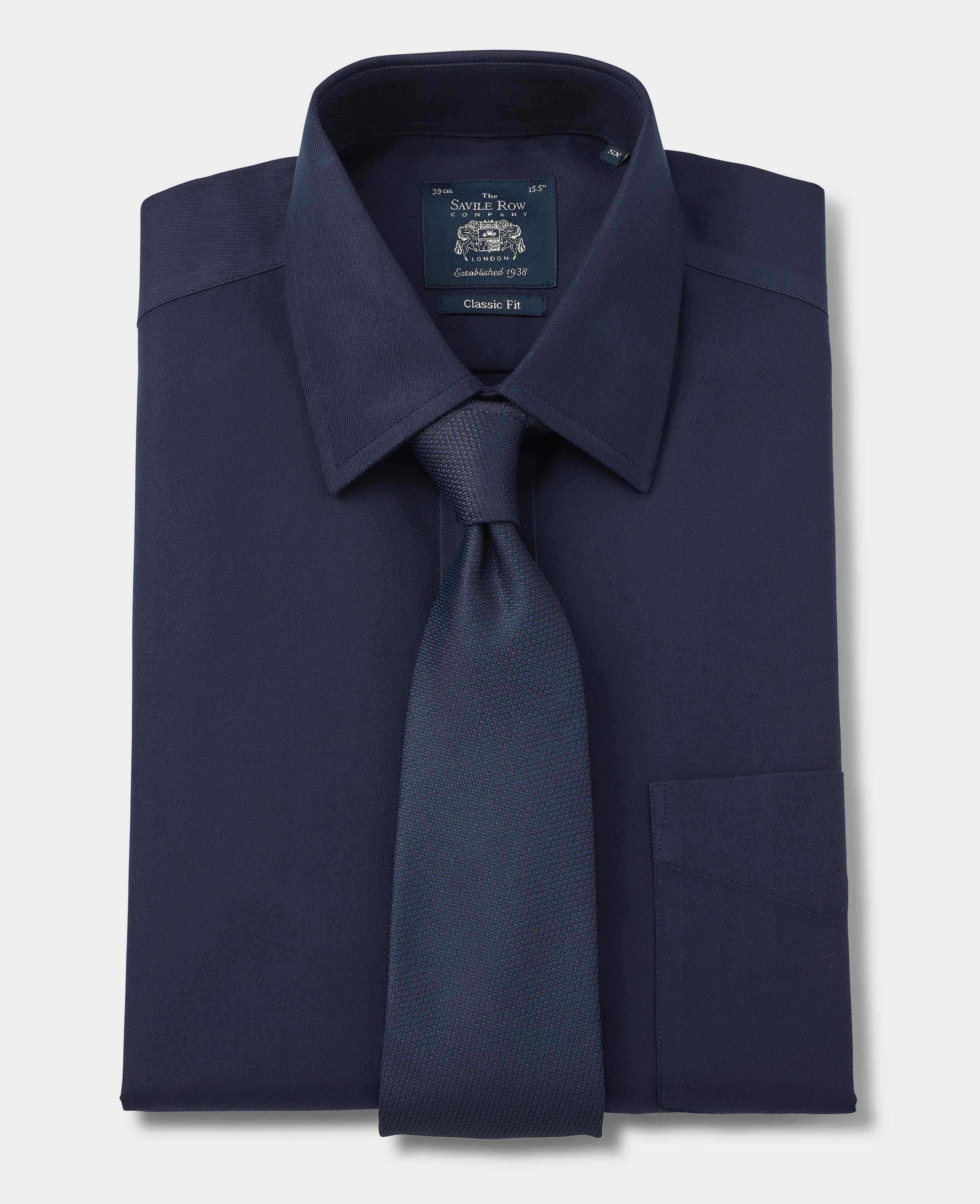 Navy Fine Twill Classic Fit Non-Iron Formal Shirt - Single Cuff - Image 6