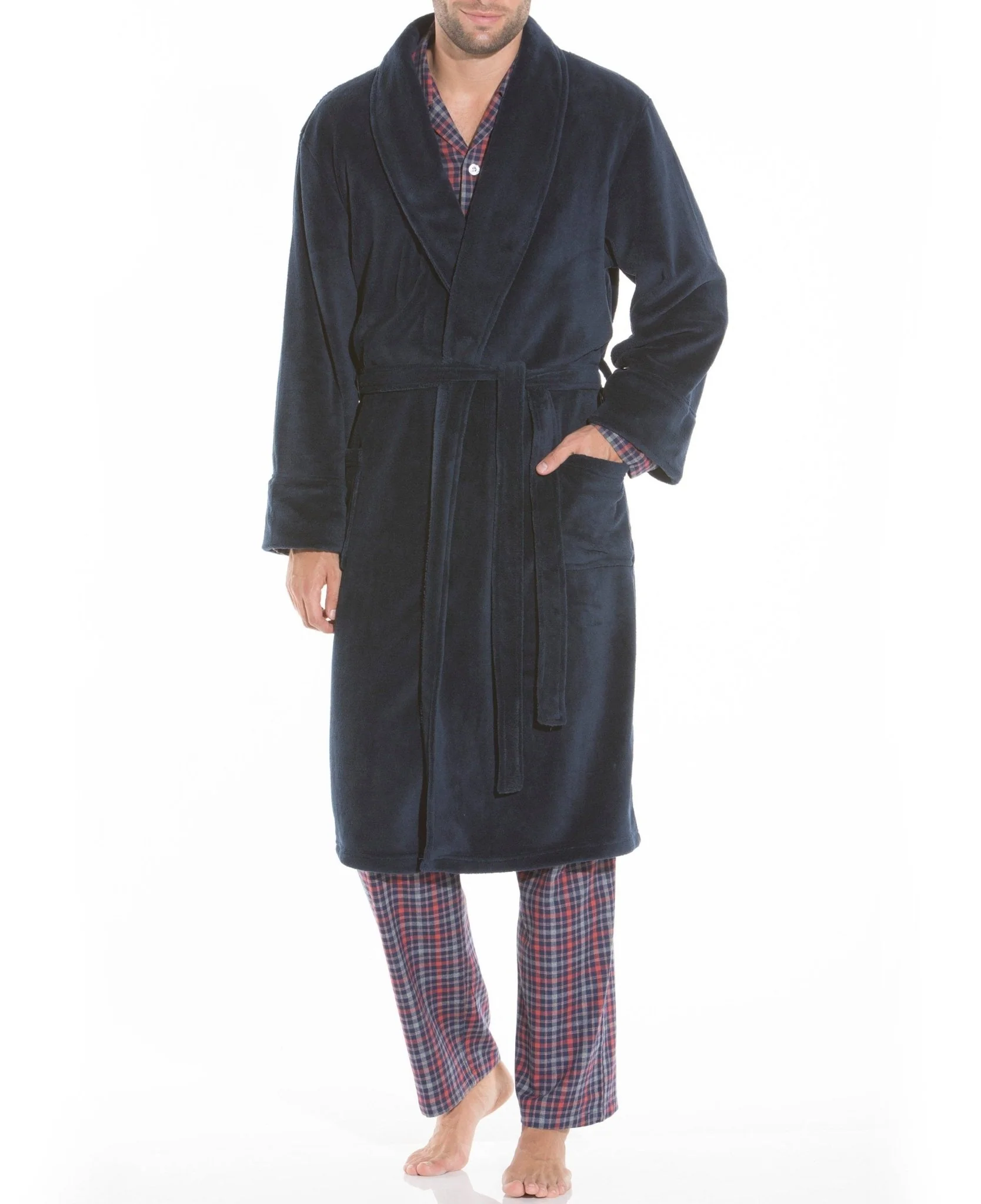 Navy Fleece Dressing Gown - Image 5
