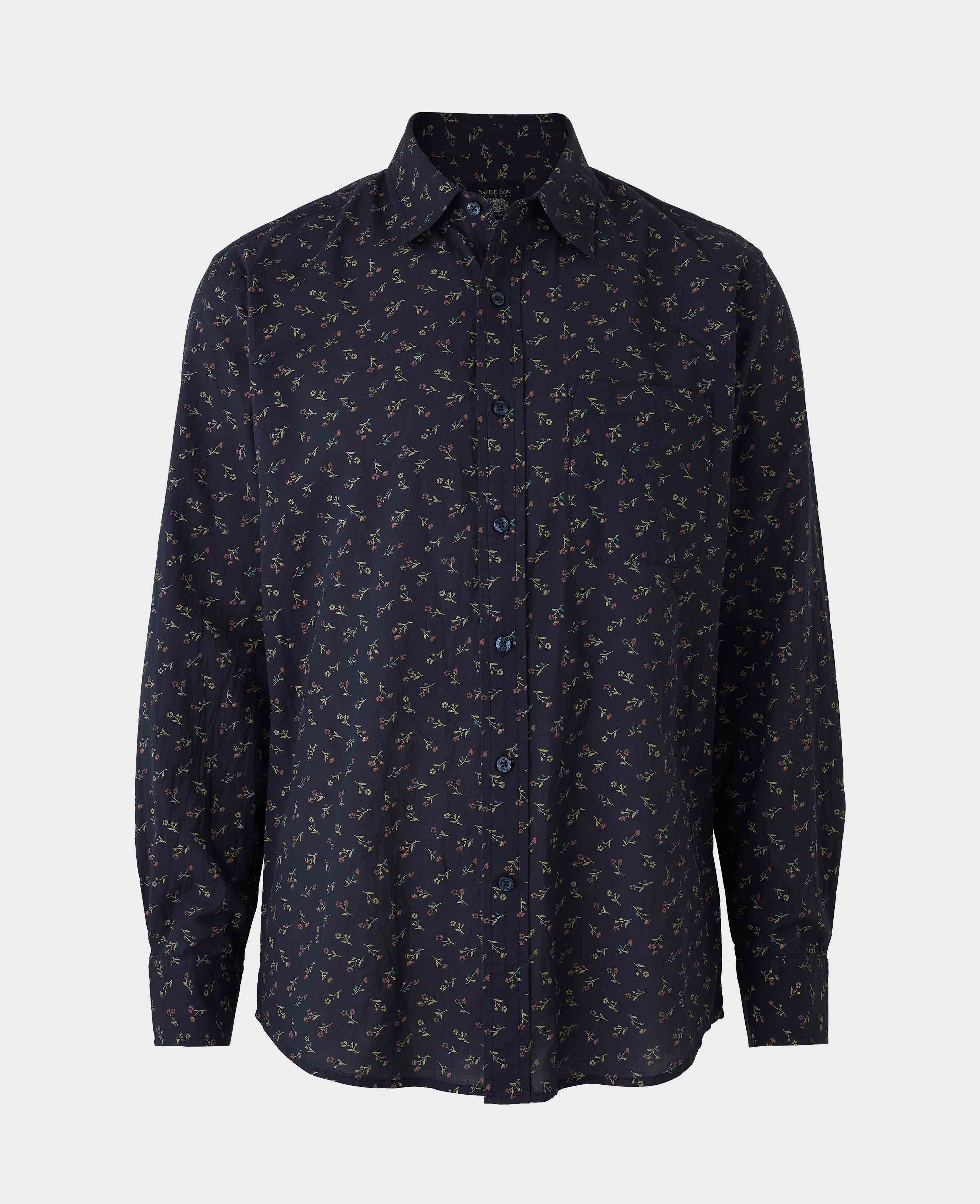 Navy Stretch Cotton Classic Fit Floral Casual Shirt - Image 5