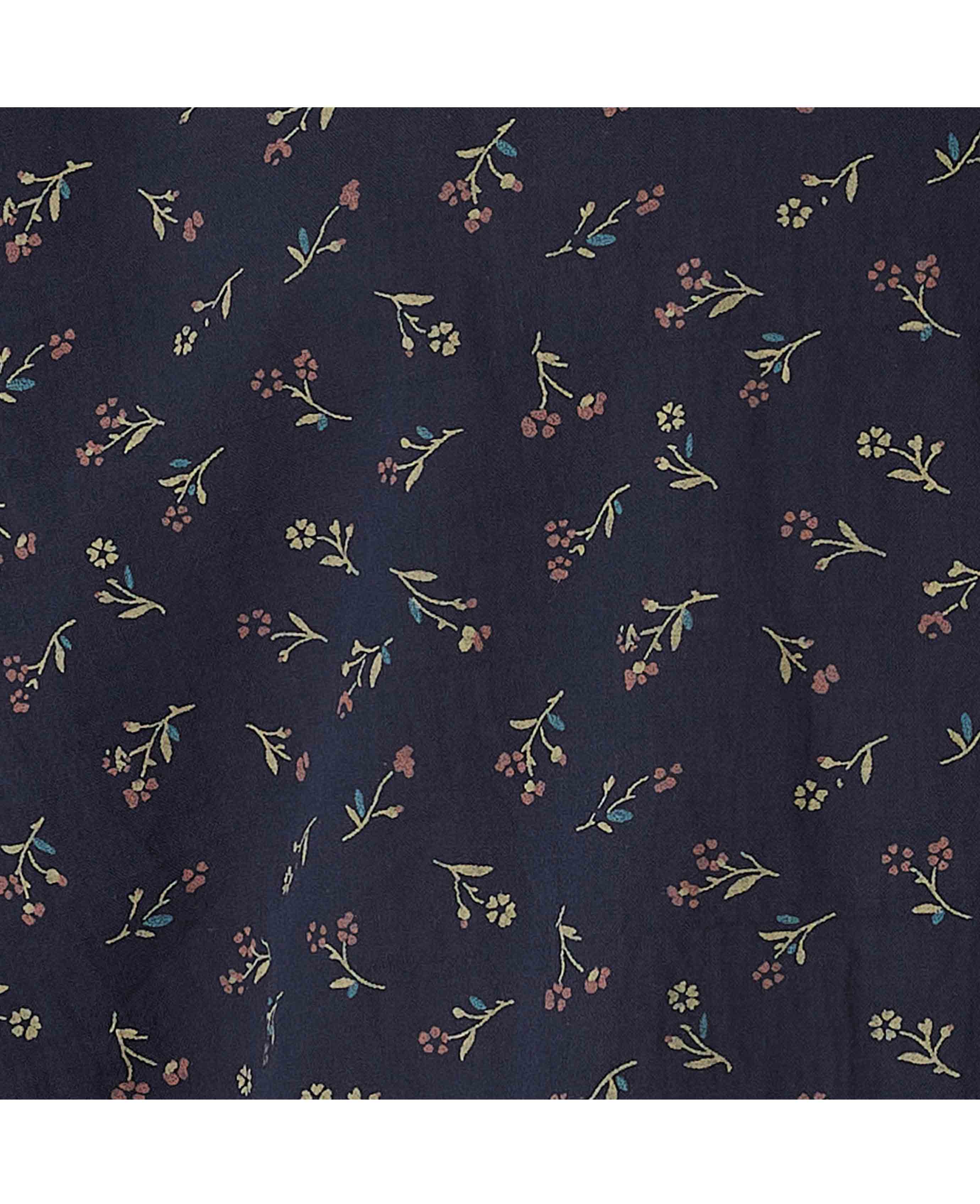 Navy Stretch Cotton Classic Fit Floral Casual Shirt - Image 6