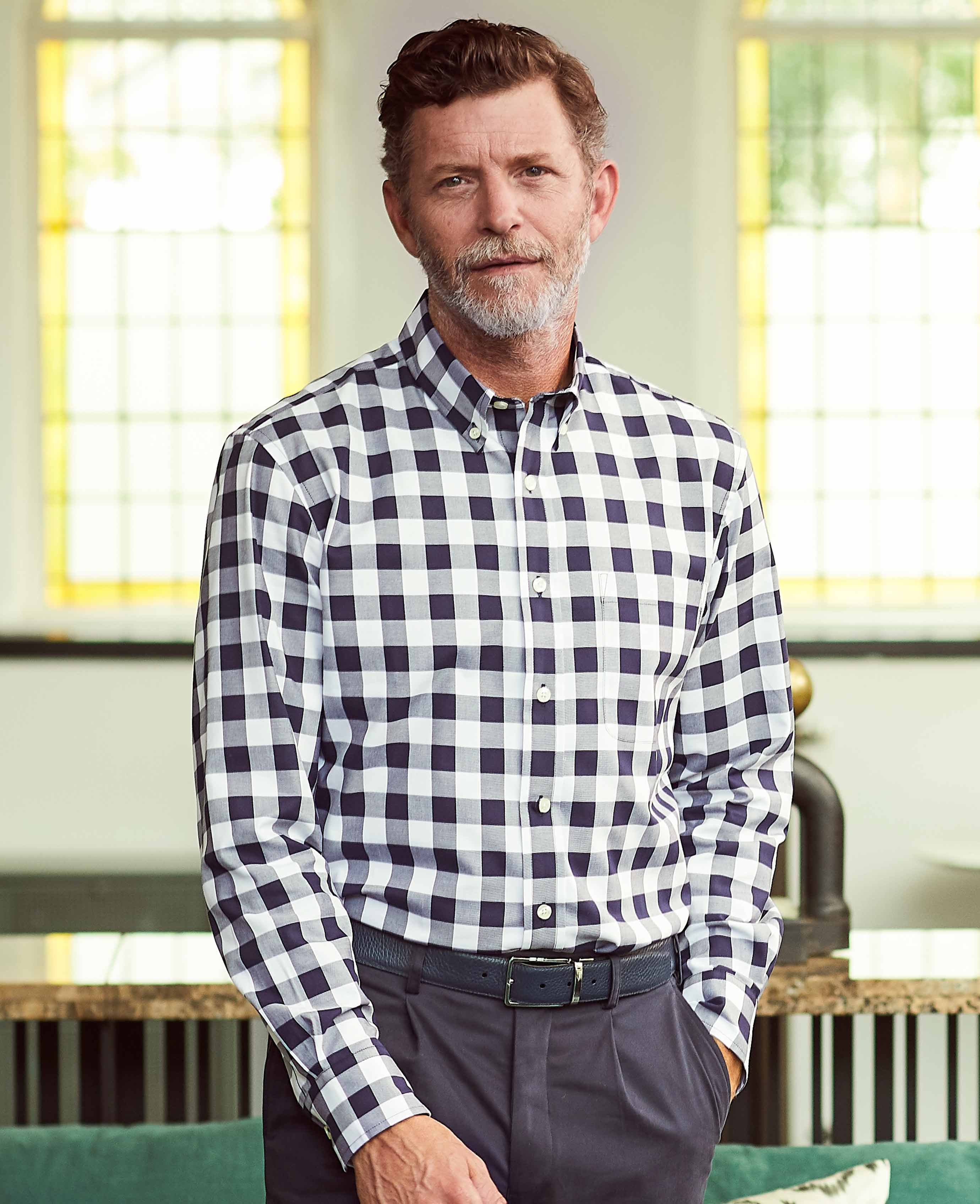 Navy White Bold Check Button-Down Shirt [RTC] - Image 6