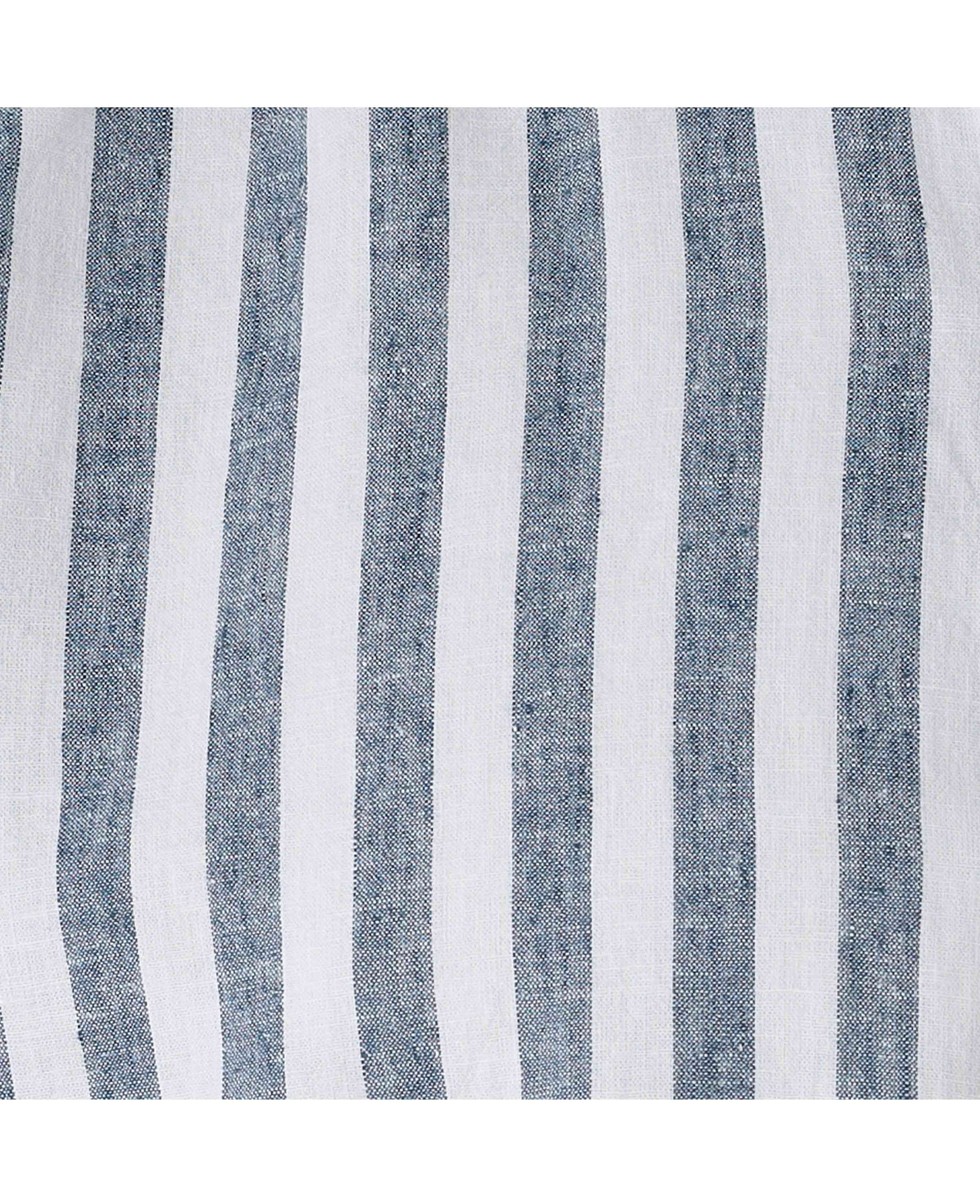 Navy White Bold Stripe Linen Cotton Classic Fit Short Sleeve Shirt - Image 4