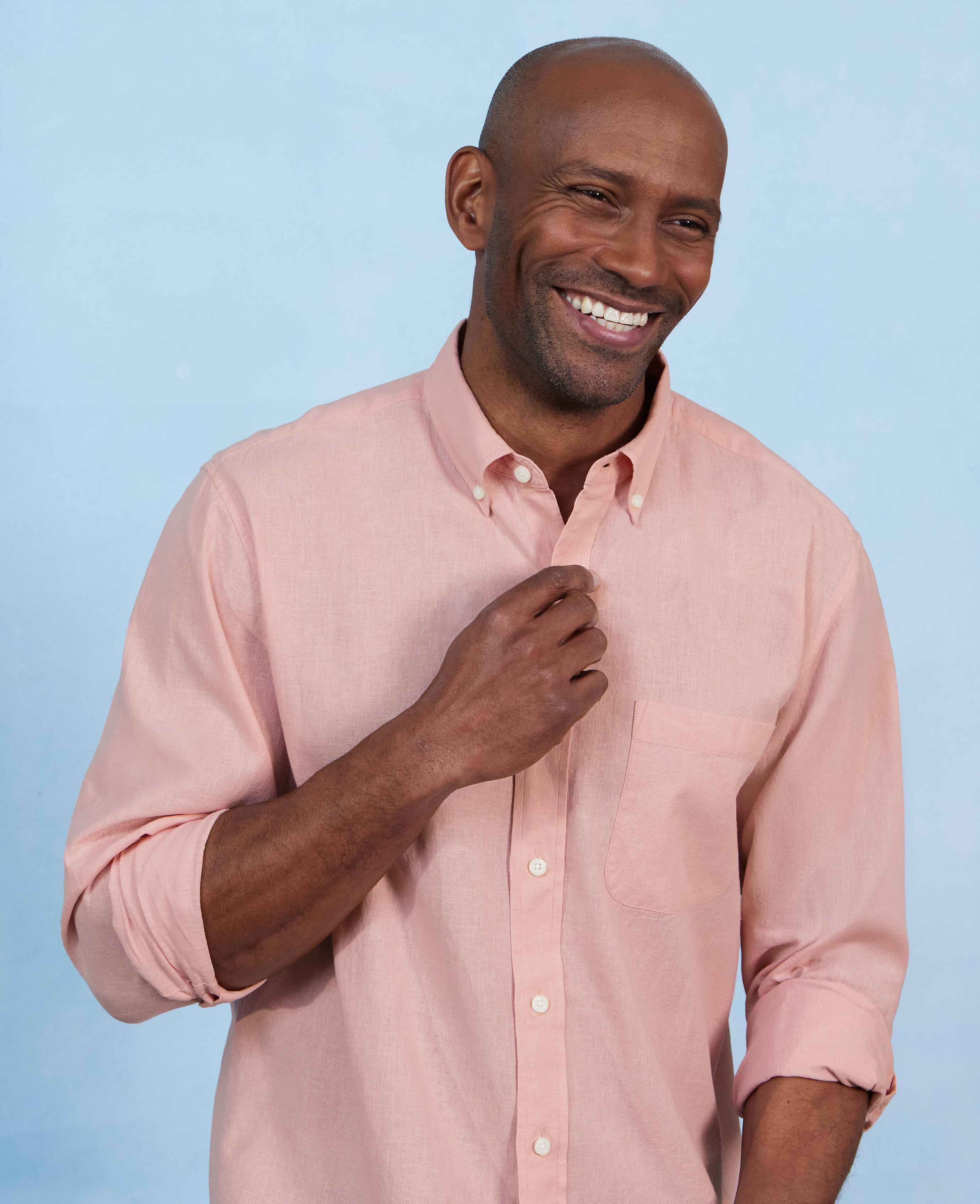 Peach Linen Cotton Classic Fit Button-Down Casual Shirt - Image 3