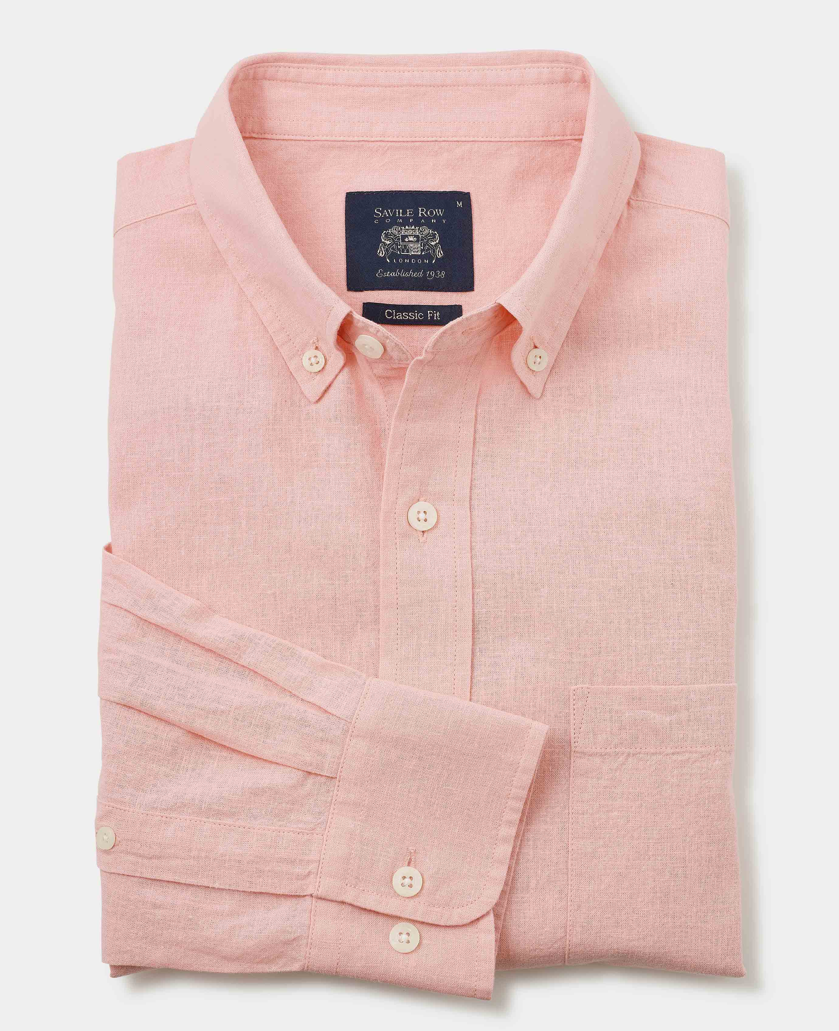 Peach Linen Cotton Classic Fit Button-Down Casual Shirt - Image 4