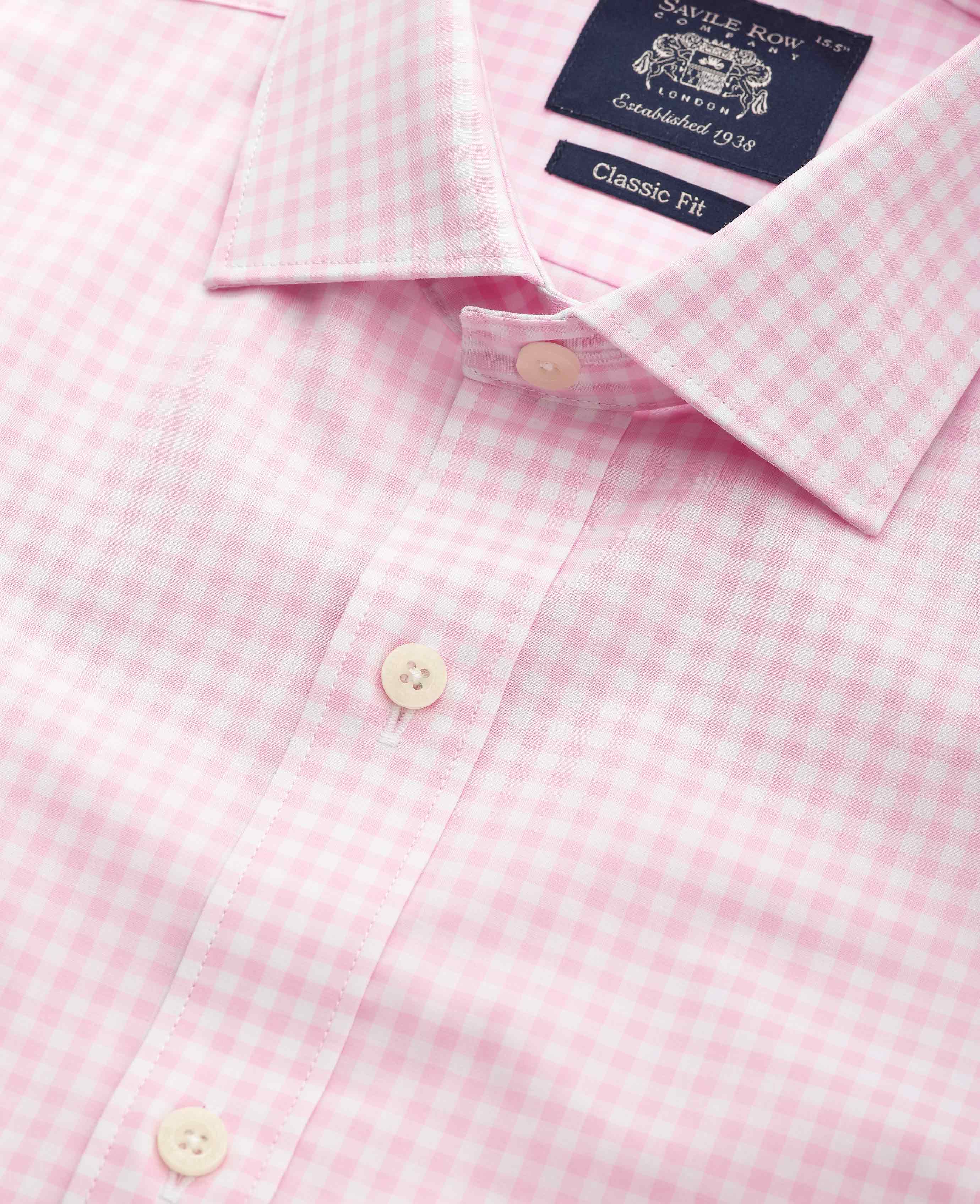Pink Cotton Poplin Gingham Check Classic Fit Formal Shirt - Single Cuff - Image 3