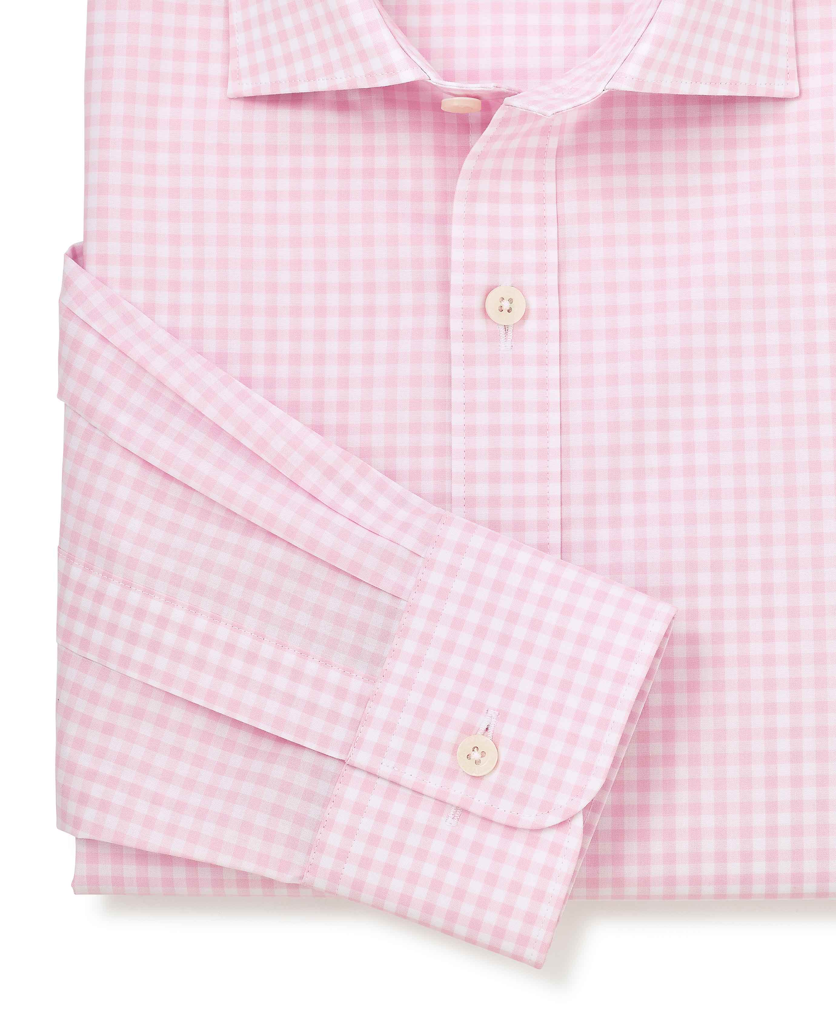 Pink Cotton Poplin Gingham Check Classic Fit Formal Shirt - Single Cuff - Image 5