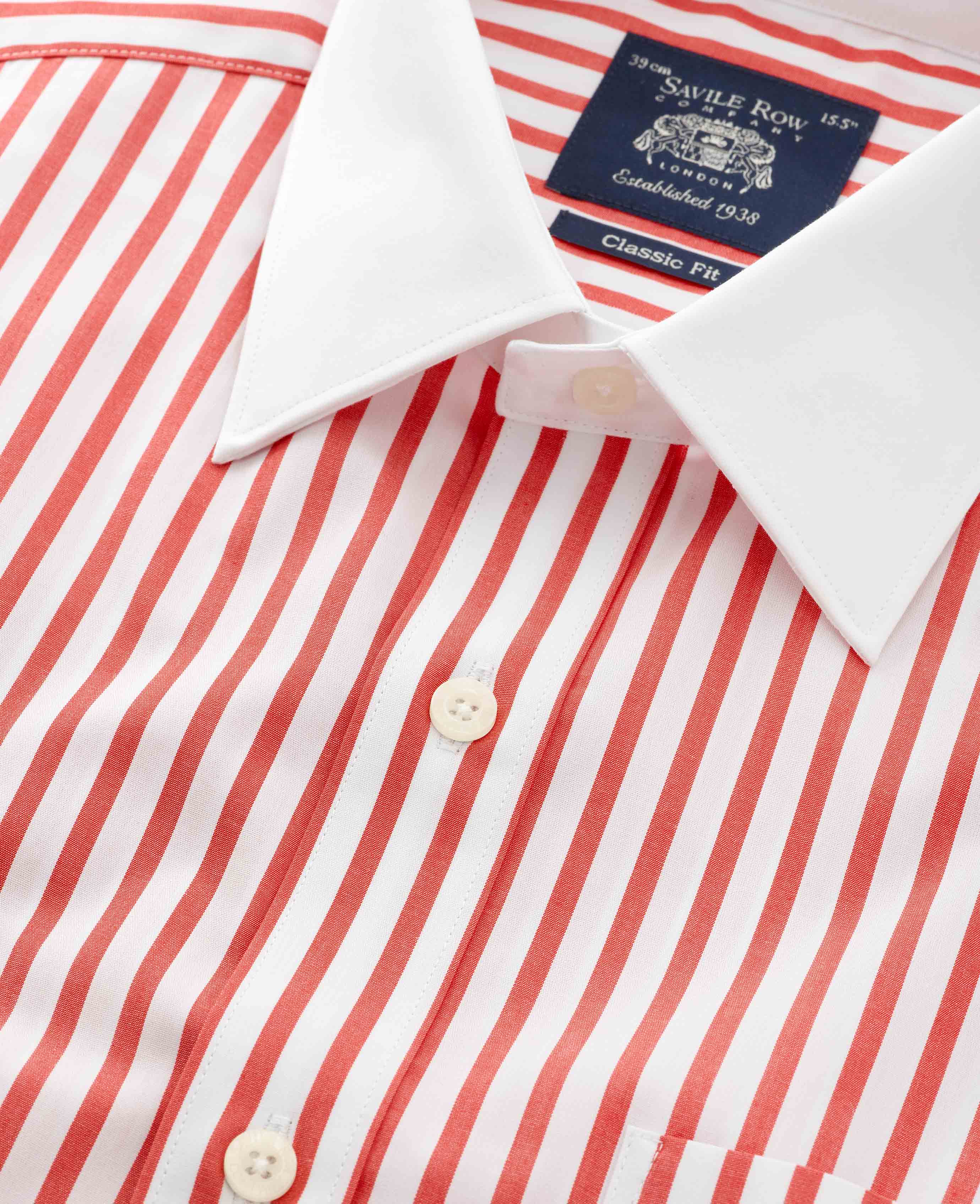 Red Stripe Classic Fit Contrast Collar Formal Shirt With White Collar & Cuffs - Image 6