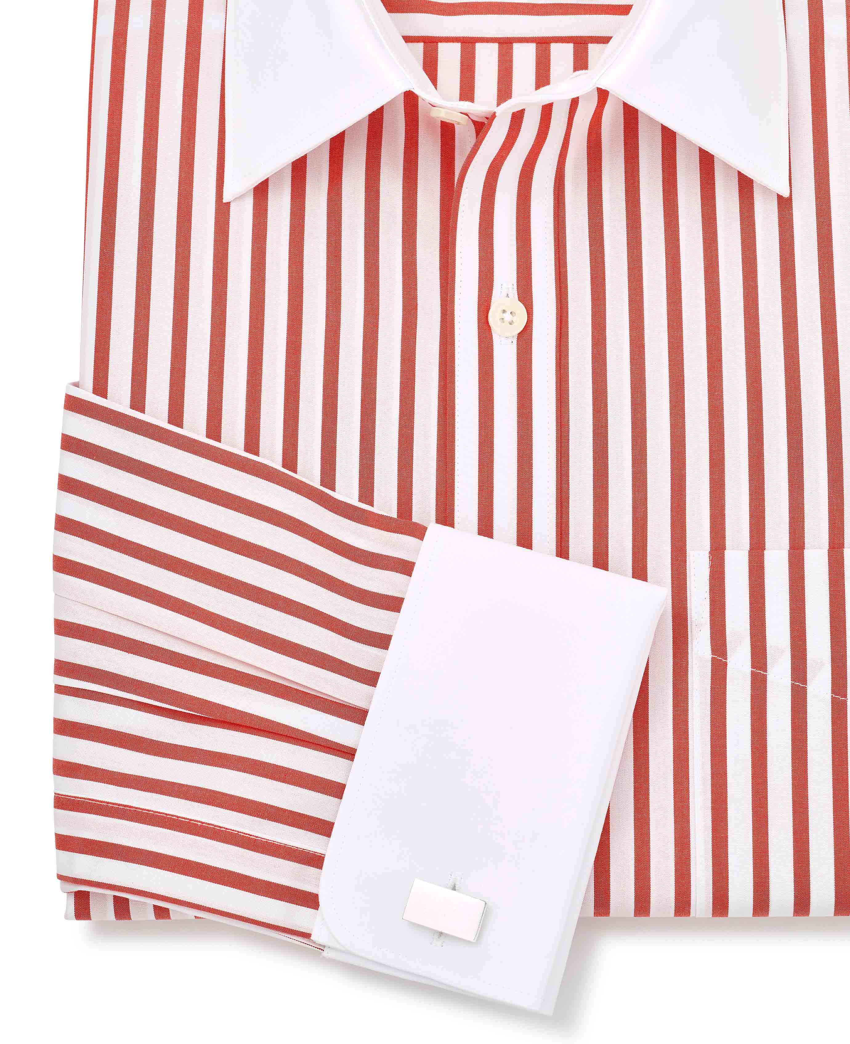 Red Stripe Classic Fit Contrast Collar Formal Shirt With White Collar & Cuffs - Image 7