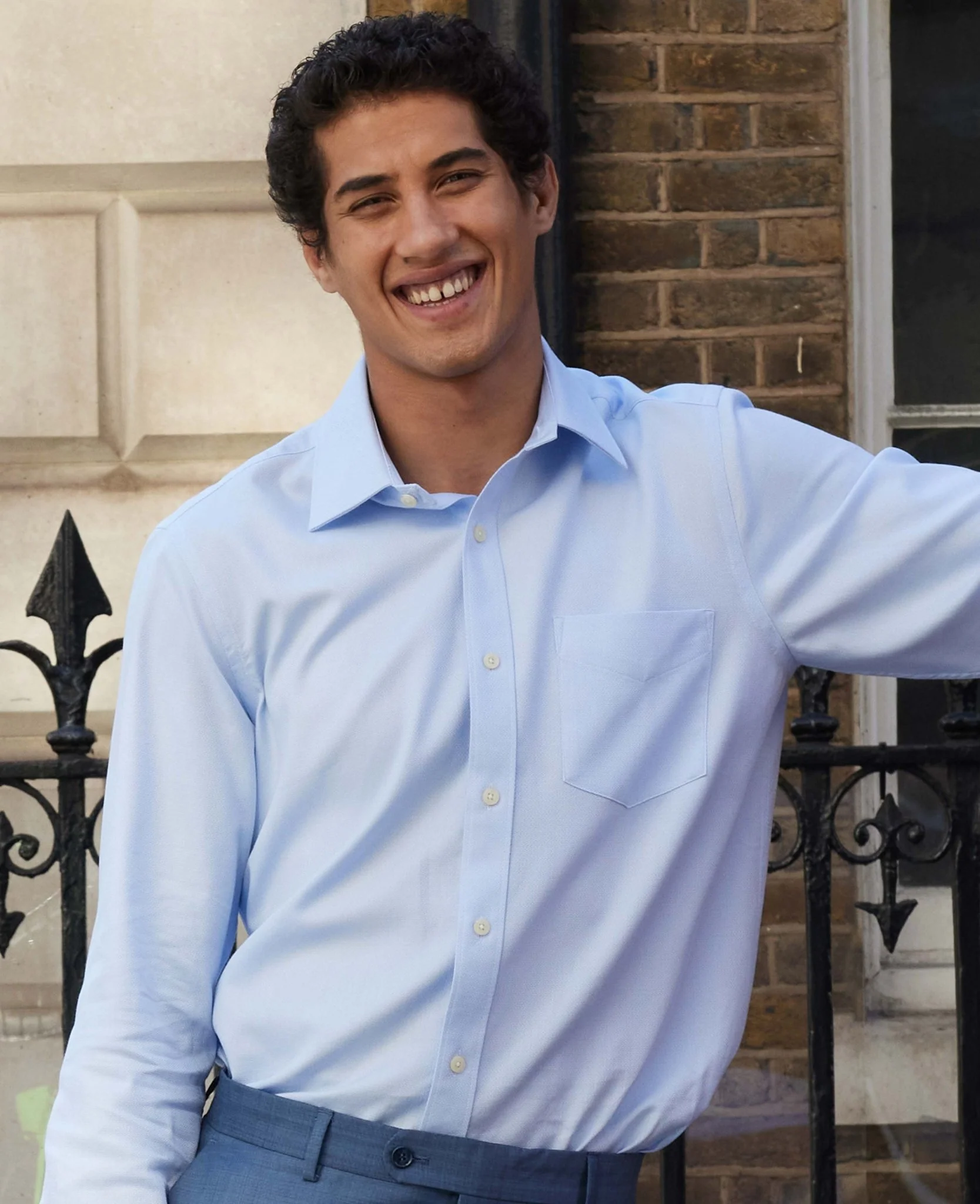 Sky Blue Textured Classic Fit Shirt w/ Windsor Collar - Single or Double Cuff - Image 5