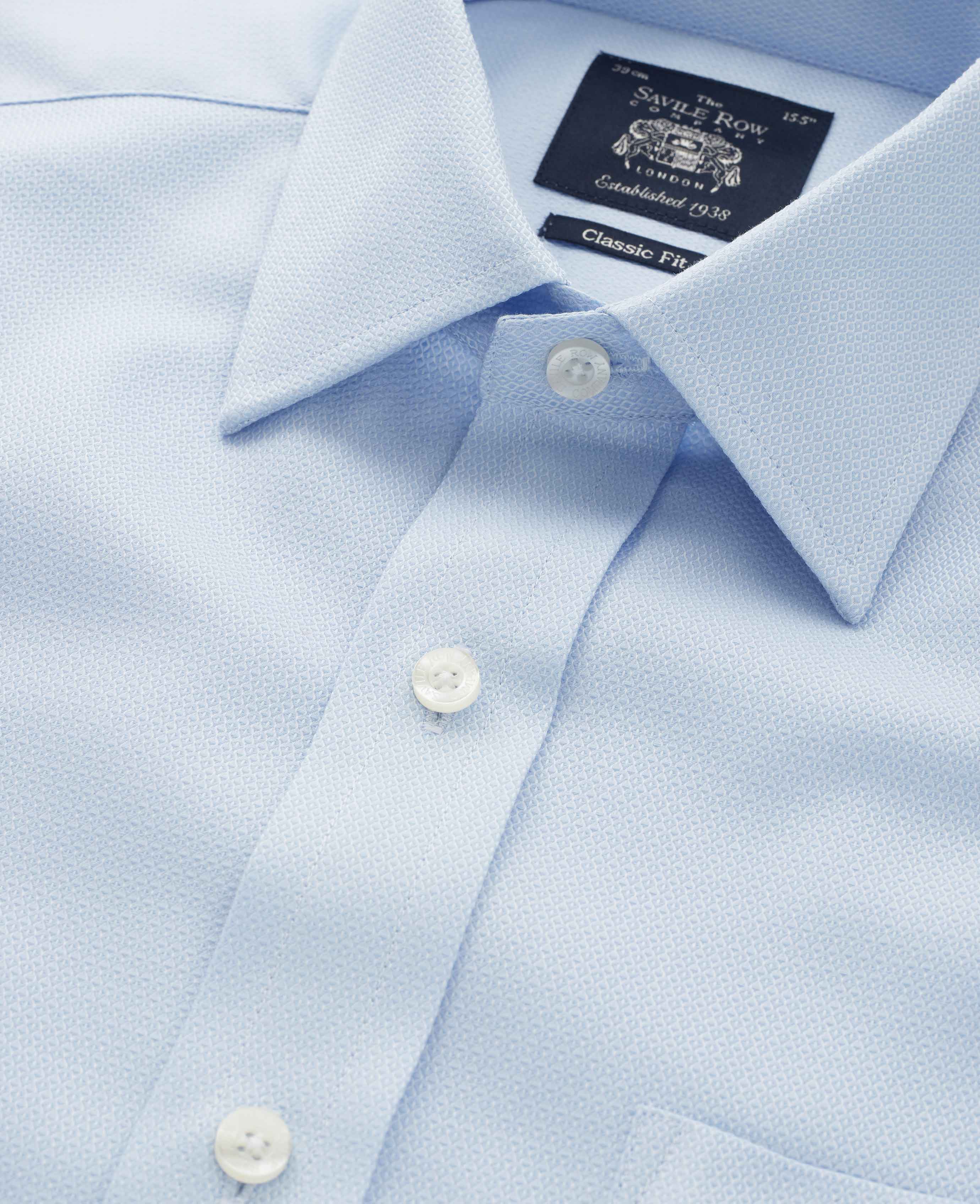 Sky Blue Textured Classic Fit Shirt w/ Windsor Collar - Single or Double Cuff - Image 6
