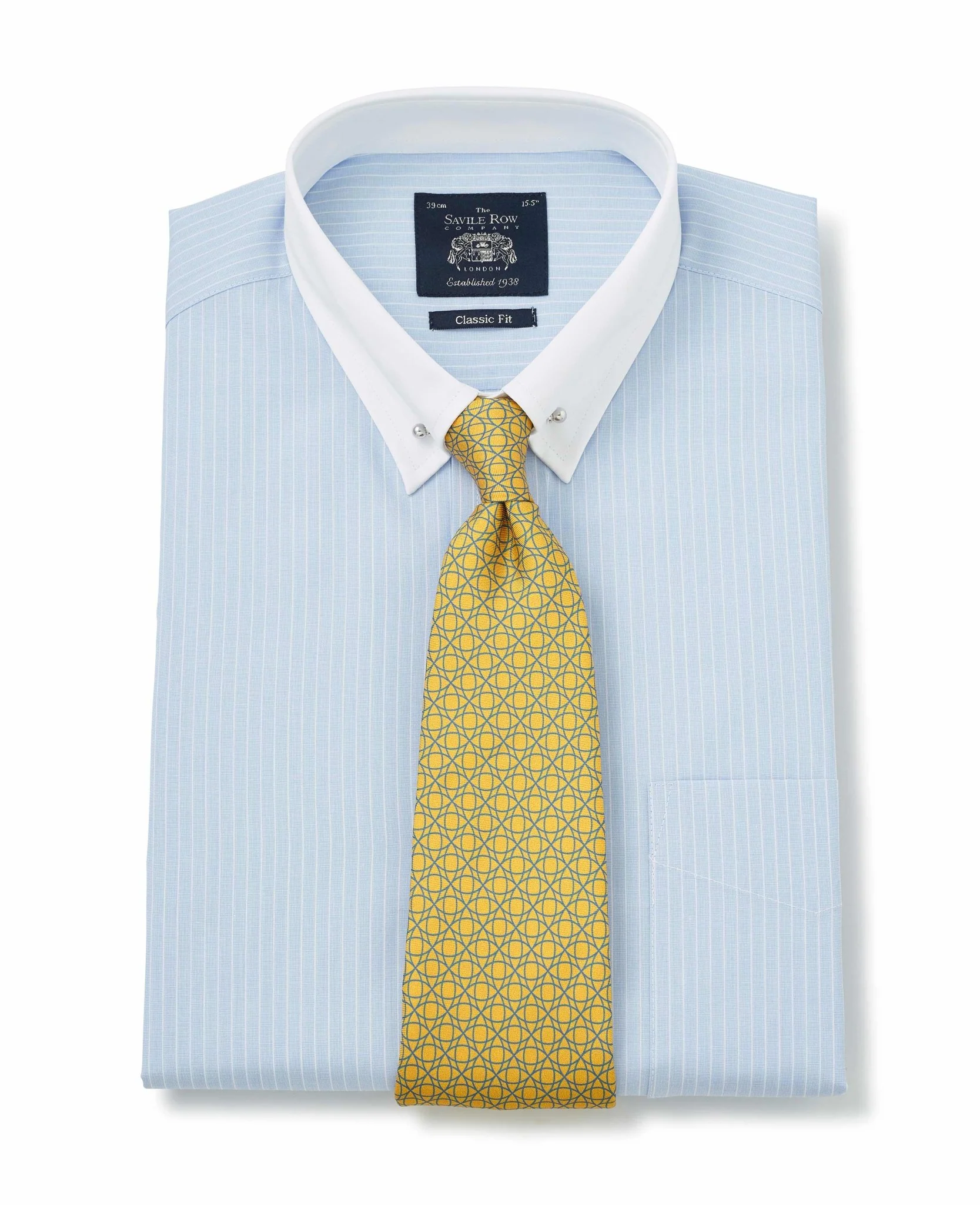 Sky Blue White Stripe Classic Fit Pin Collar Formal Shirt With White Collar & Cuffs - Double Cuff - Image 4