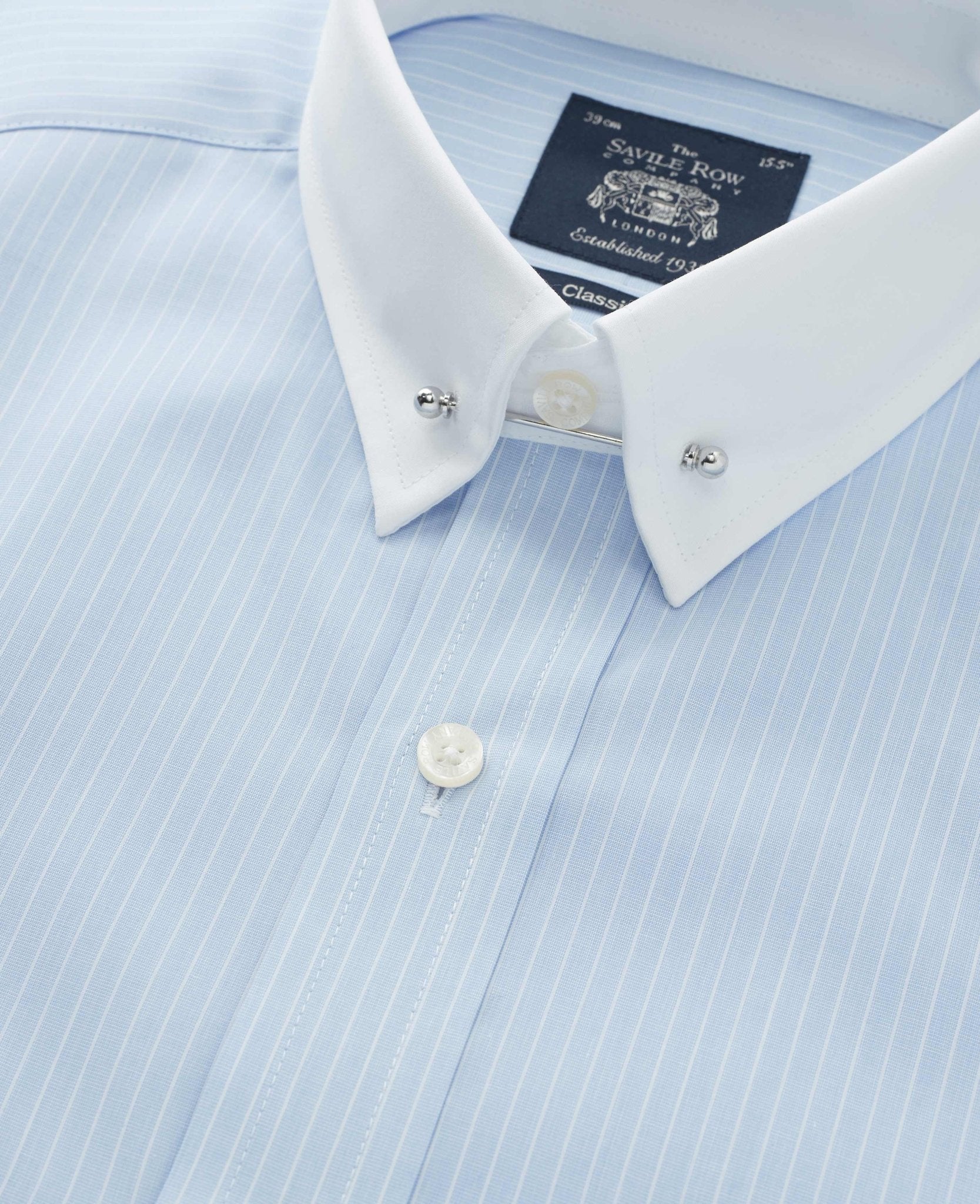 Sky Blue White Stripe Classic Fit Pin Collar Formal Shirt With White Collar & Cuffs - Double Cuff - Image 5