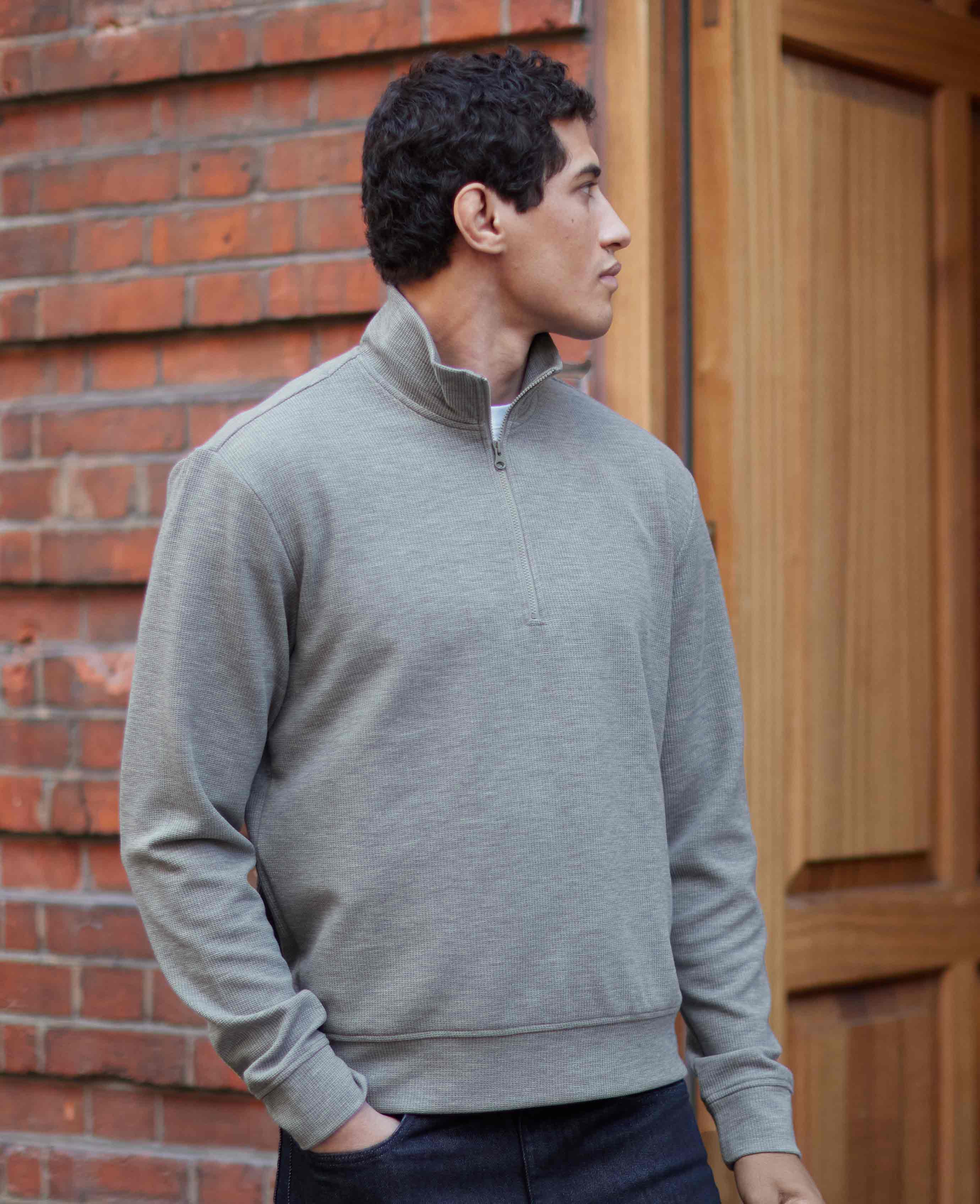 Marl Grey Sweat Wicking Half-Zip Waffle Sweatshirt [RTC] - Image 4