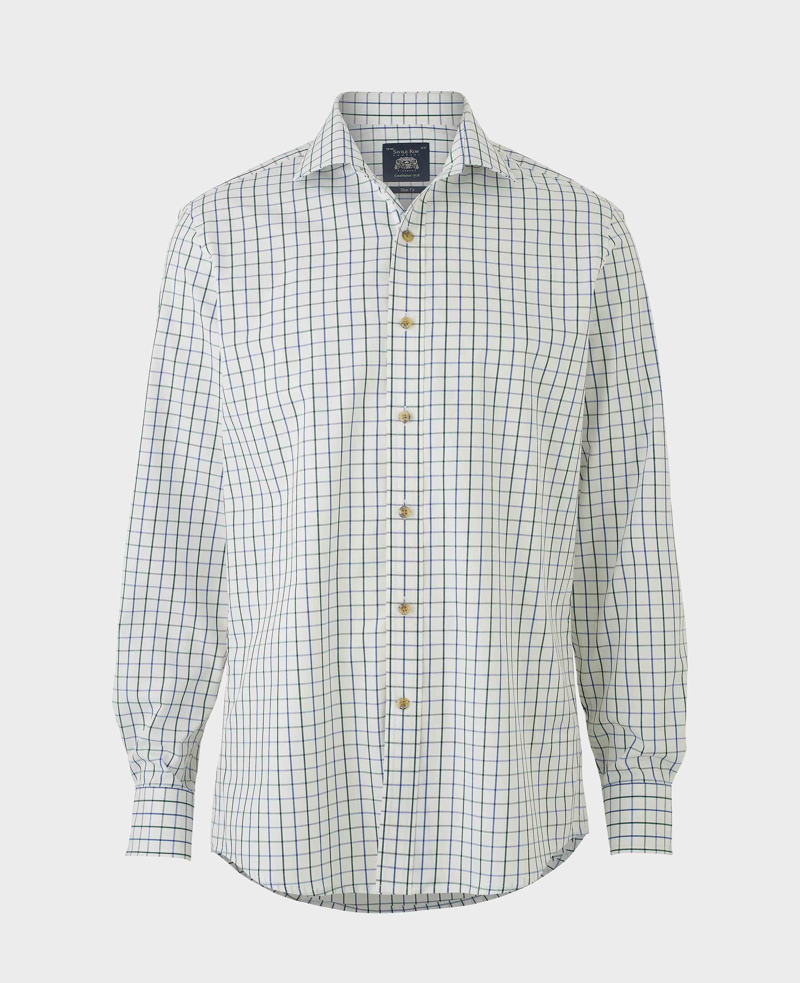 White Blue Cotton Tattersall Check Slim Fit Formal Shirt - Single Cuff - Image 5