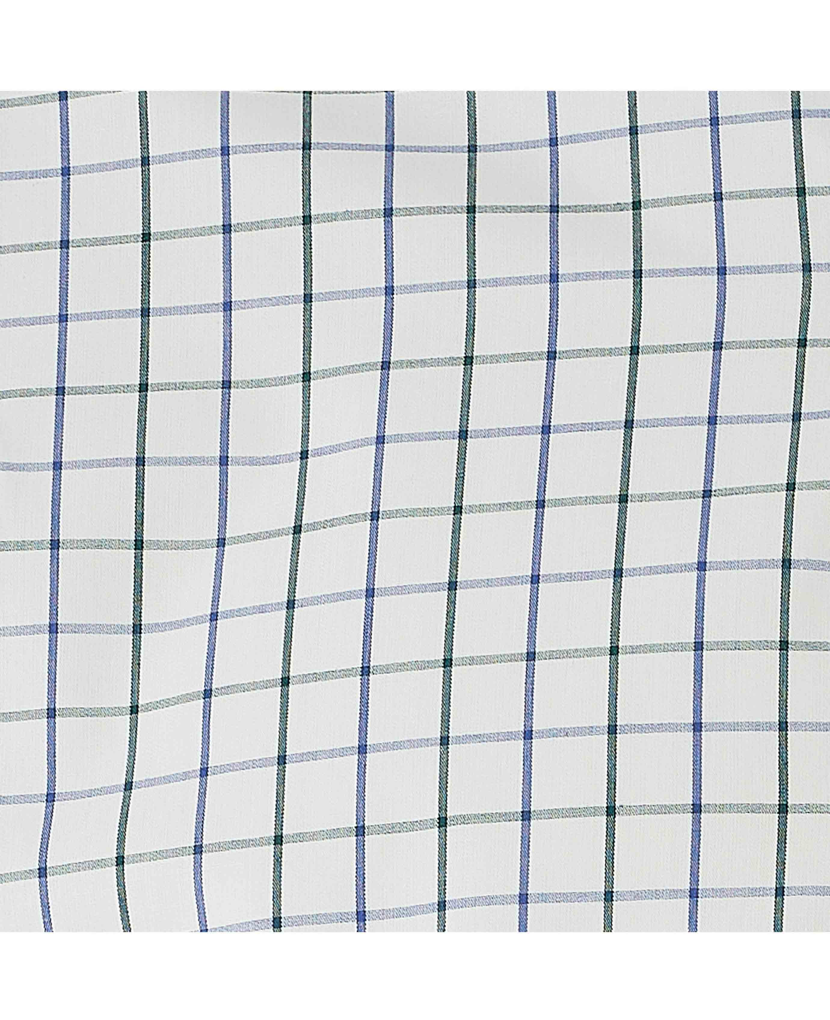 White Blue Cotton Tattersall Check Slim Fit Formal Shirt - Single Cuff - Image 6
