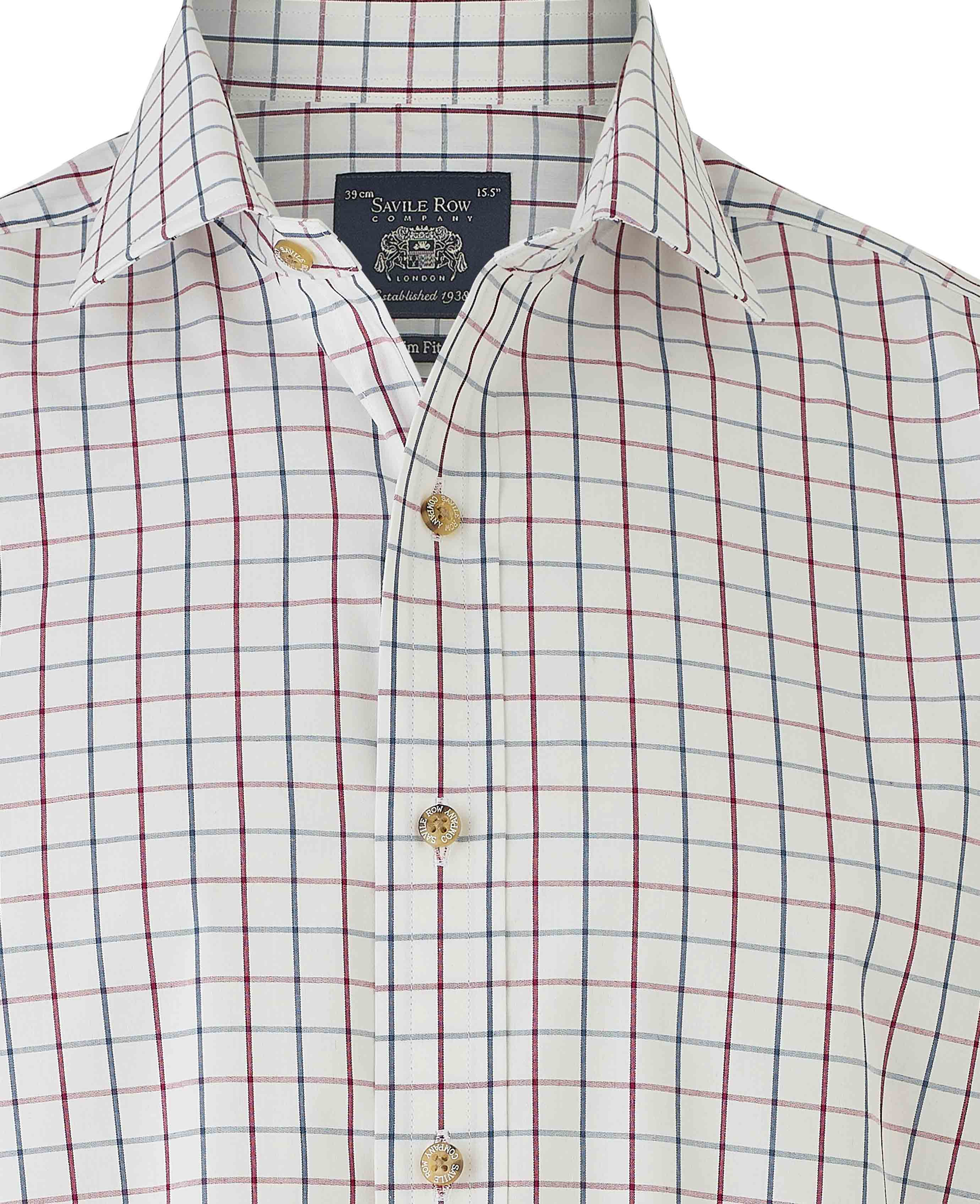 White Burgundy Cotton Tattersall Check Slim Fit Formal Shirt - Single Cuff - Image 3