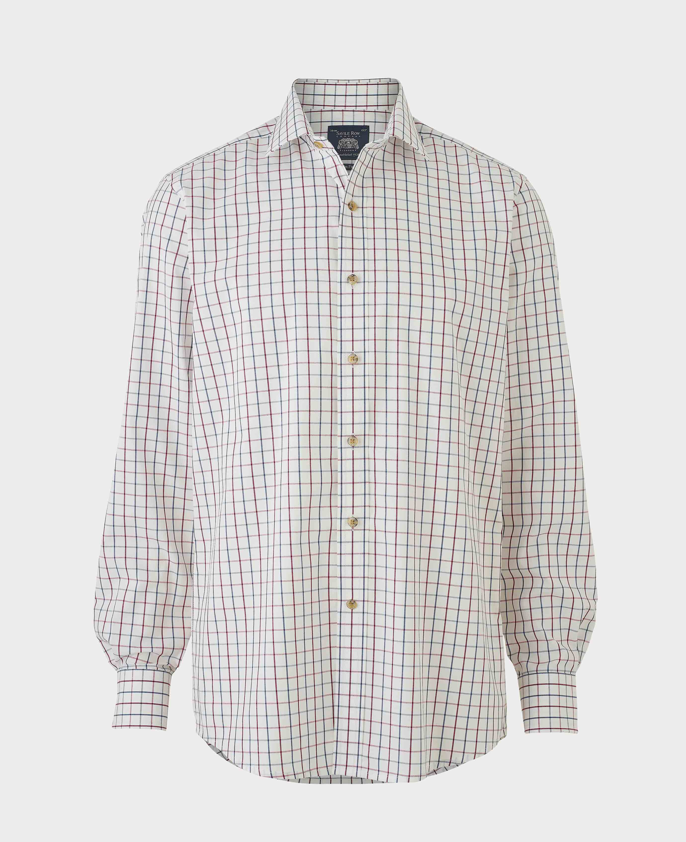 White Burgundy Cotton Tattersall Check Slim Fit Formal Shirt - Single Cuff - Image 5