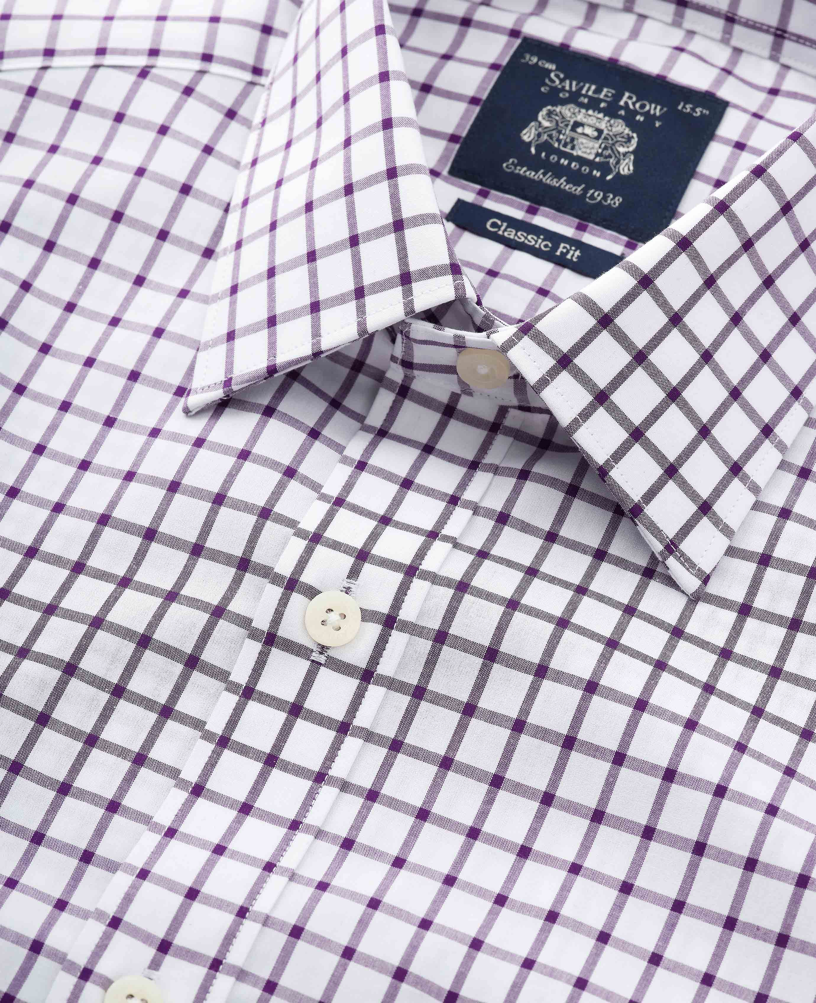 White Purple Cotton Grid Check Classic Fit Formal Shirt - Single Cuff - Image 4