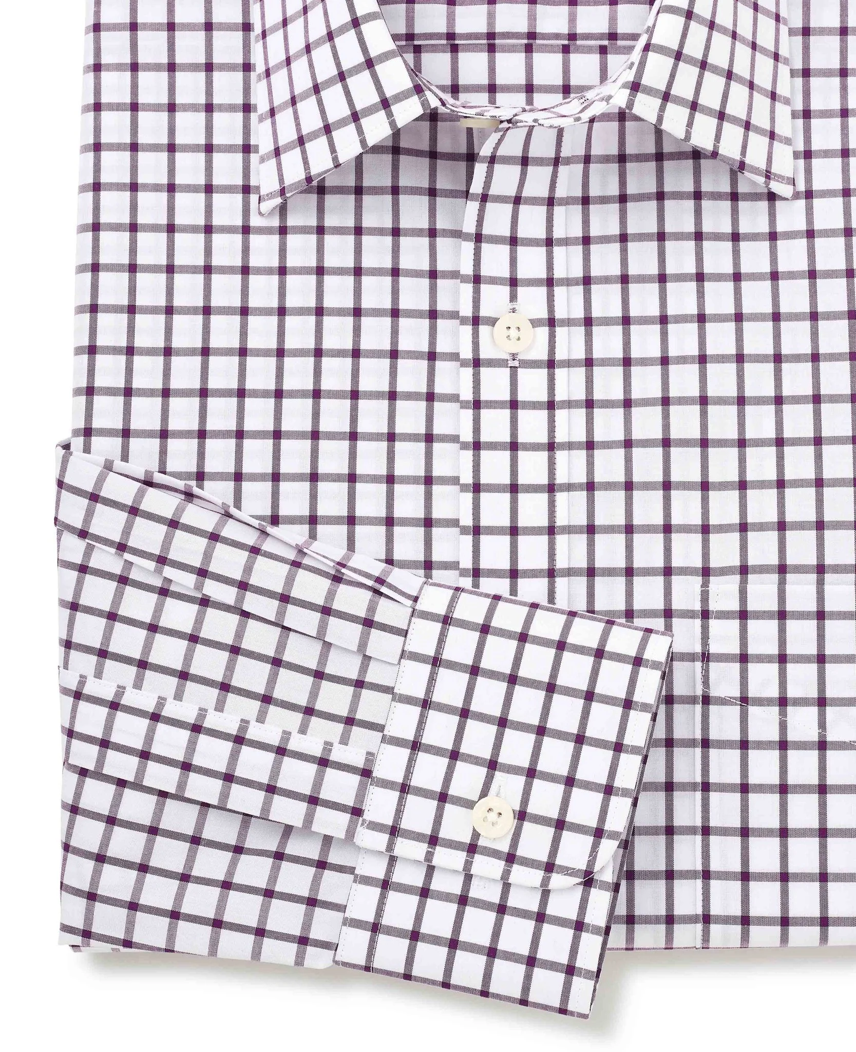 White Purple Cotton Grid Check Classic Fit Formal Shirt - Single Cuff - Image 7