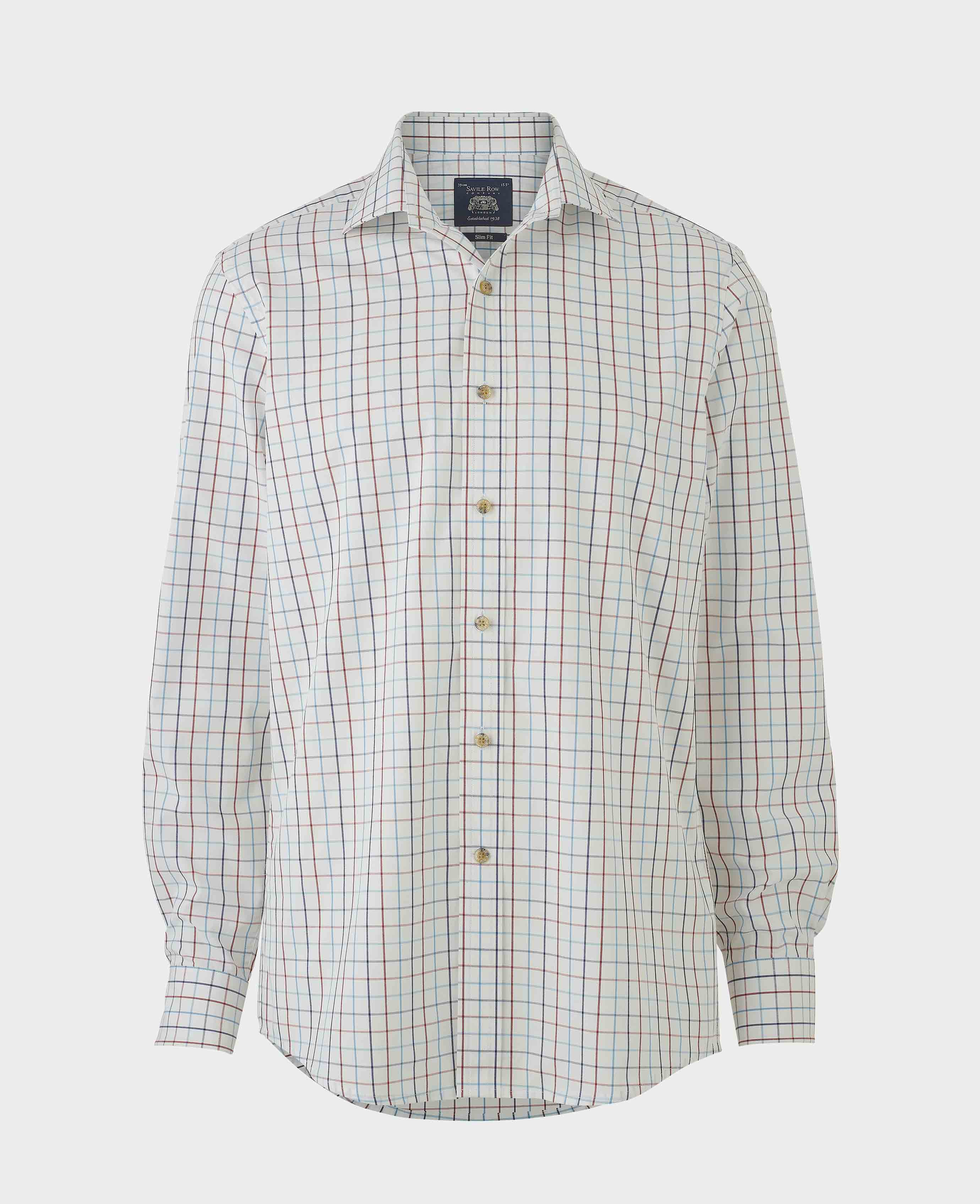 White Red Cotton Tattersall Check Slim Fit Formal Shirt - Single Cuff - Image 7