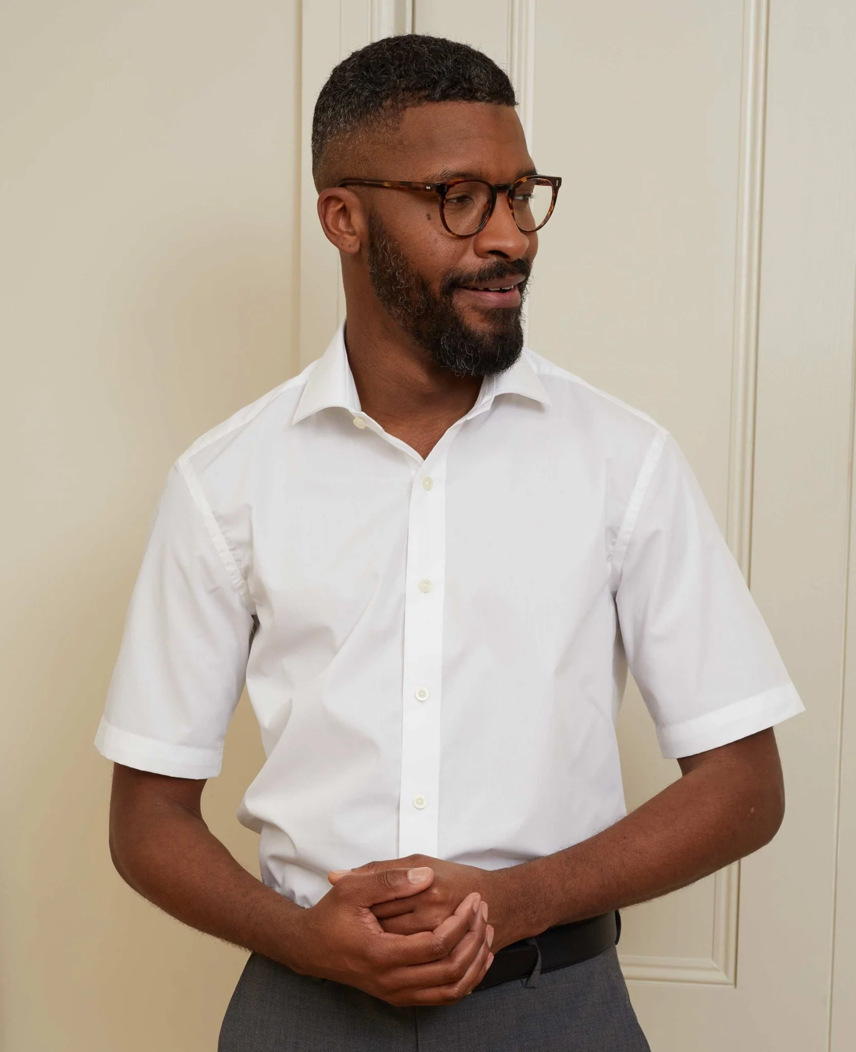 White Slim Fit Short Sleeve Shirt - Image 3