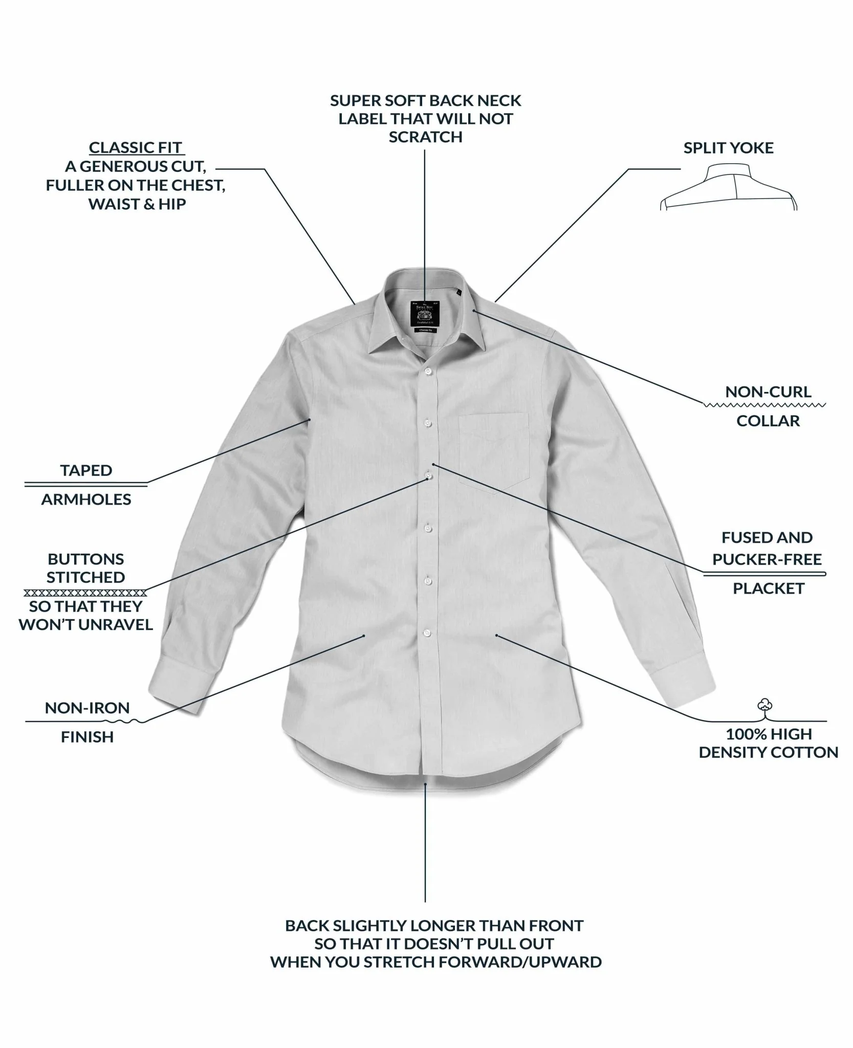 Non-Iron White Twill Windsor Collar Classic Fit Formal Shirt - Single Cuff - Image 7